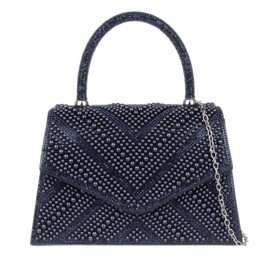 Girly Handbags Womens Beaded Diamante Handheld Bag Medium Navy