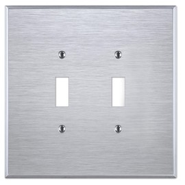 OVERSIZED 2 Gang Toggle Stainless Steel Light Switch Cover - Jumbo Two Gang Toggle Metal Wall Plate for Toggle Switches, 430 Stainless Steel - Satin finish, UL Listed, Made in USA, 5.5 x 5.5 Inches