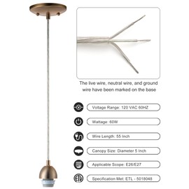 Champagne Bronze Pendant Light Fixture Kit, Small Pendant Lights Kitchen Island, DIY Make Modern & Farmhouse & Industrial Hanging Light, Adjustable Height, 1 Pack（Shade and Bulb Not Included）