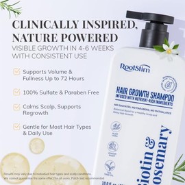 Champú de biotina y romero para el crecimiento del cabello: Champú para la pérdida de cabello para cabello fino infundido con ingredientes ricos en nu