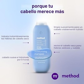 Method Champú hidratante, Simply Nourish con manteca de karité, coco y notas de aroma de leche de arroz, sin parabenos ni sulfatos, 14 onzas (paquete 