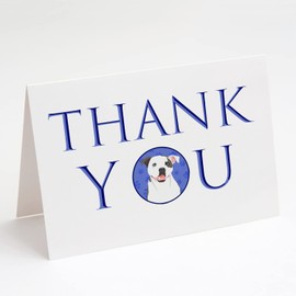 Caroline's Treasures CK9074GCA7P Pit Bull White #4 Thank You Greeting Cards and Envelopes Pack of 8 Blank Cards with Envelopes Whimsical A7 Size 5x7 Blank Note Cards