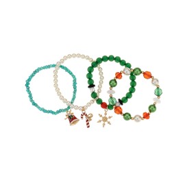 Madison Tyler 4 PCS Christmas charms Jingle Bell Stretch Bracelet Set | Colorful Candy cane snowflake | Bell Charms | Novelty Holiday Beaded Bracelets Set | Gifts for Women