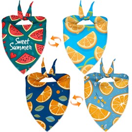 Dog Bandanas 2 Pack, 4 Patterns Pet Bandana, Watermelon Orange Bandanas for Dogs, Summer Dog Scarf Reversible for Large Medium Small Dogs Pet