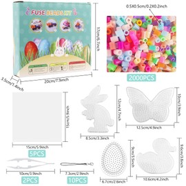Pack of 2000 Ironing Beads Set, Easter, Ironing Beads Plates, Ironing Beads Pegboard, DIY Beads Craft Accessories, Easter Egg Beads Templates, 5 mm Beads Plate for Children, Boys, Girls, Gift