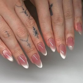 MouyouGlow Press on Nails Short, Almond Pink Red Gradient Glitter Cat Eye Magnetic Fake Nails with Nail Glue, Pink Red Ombre Shimmer Phototherapy Artificial Fingernails for Women and Girls