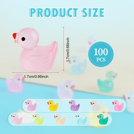 FIHODONE Pack of 100 Mini Ducks Colourful Noctuluzentes Light, Small Ducks Resin 10 Colours, Duck Mini Figures, Mini Bath Duck Decoration, Duck Mini Figures for DIY Aquarium, Garden, Dollhouse