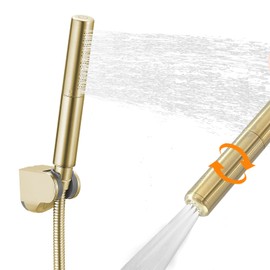 BESy Brass 2 In 1 Function Handheld Shower Head Set High Pressure 7 Inch Shower Head High Flow Hand Shower Wand with 59 Inch Hose, Bracket, Brushed Gold