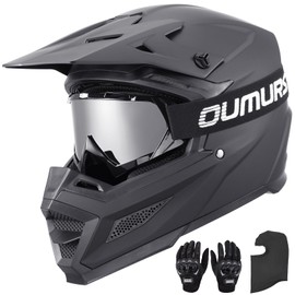 OUMURS DOT Adult ATV Dirt Bike Helmet with Goggles Gloves & Mask Adjustable Sun Visor Motorcycle Adult Helmet Off-Road Motocross Downhill Moped MX for Unisex-Adult-809 Matte Black, L