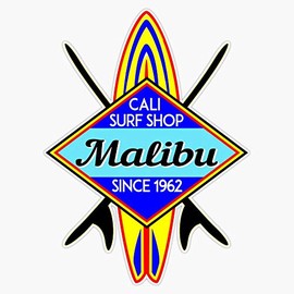 Surfing Malibu California Surf Shop Vintage Retro Surfboard Bumper Sticker Window Vinyl Decal 5"