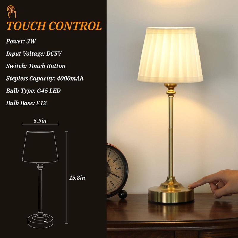 Cordless Table Lamp Rechargeable Gold - 1 Pack Brass 4000mAH