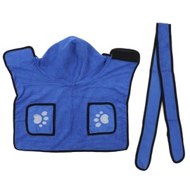 Dog Towel Strong Absorbent Quick Drying Hand Pockets Design Hooded Dog Bathrobe with Waistband for Cat Blue S
