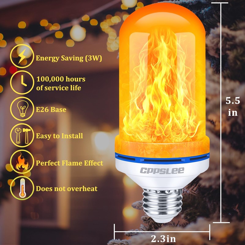 CPPSLEE Upgraded LED Flame Light Bulbs, 4 Modes Flickering Light