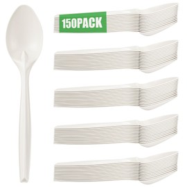 Compostable Spoons 150 Count Disposable Spoons Cutlery Heavy-Duty Utensils for Party Supply