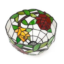 Errzom 8 Inch Rose Floral Stained Glass Lampshades Only with Cap, Traditional Tiffany Style Lamp Shade Replacement, Handcrafted Red Orange Flower Art Glass Shade for Table lamp Pendant Light,Rb