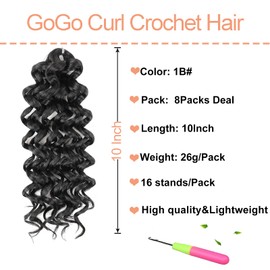 Mscat 8 Packs GoGo Curl Crochet Hair 10 Inch Short Curly Crochet Hair for Women Water Wave Beach Curl Deep Twist Crochet Braids Synthetic Braiding Hair Extensions
