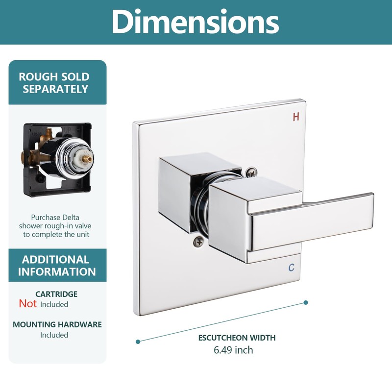 Replacement for Delta 1300/1400 & 13/14 Series Square Shower Trim