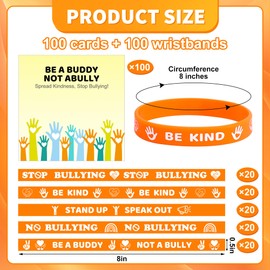 codree 100 Pcs Anti Bullying Silicone Bracelet and 100 Cards, Against Bullying Wristbands Cards Bulk, Stop Bullying Stretchy Motivational Bracelets for Awareness Fundraising Party Gifts
