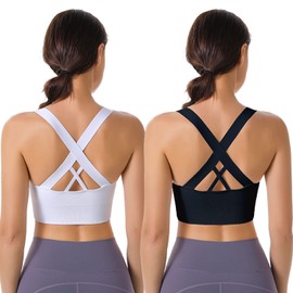 Evercute Sports Bra for Women Padded Medium Support Criss Cross Strappy Bras Seamless High Impact Yoga Exercise Athletic Bras