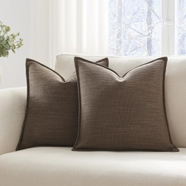 Meekio Set of 2 Coffee Brown Pillow Covers 20 x 20 inches Flange Edge Pillow Covers Textured Throw Pillow Covers for Neutral Home Decor