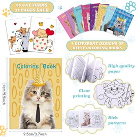 Jutom 48 Pcs Coloring Book Bulk Relaxing Illustrations Themed Coloring Book for Kids Holiday Coloring Book Party Favors Gifts DIY Art Drawing Home School Classroom Activity Book (Cat)