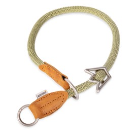 Rudelkönig Emma Dog Collar - Elegant Pull Stop Collar Made of Leather and Nylon - Diameter 12 mm - Comfortable Training Collar for Very Large Dogs in Khaki