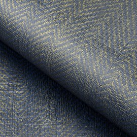 Papel tapiz FunStick Gold Navy Blue Grasscloth, papel tapiz autoadhesivo texturizado de tela en chevrón para dormitorio y baño, papel contact removible en azul imitación de pasto, 12x200