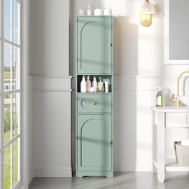 Maupvit 65" Tall Bathroom Storage Cabinet, Narrow Storage Cabinet with 2 Doors and Drawer, Bathroom Organizers with Adjustable Shelves for Living Room, Entryway, Green