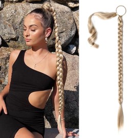 JAONLD Ponytail Extension with Elastic Band, 80 cm, Simulated Braided Braid Hairpiece, Hair Extension Braid, Natural Softness, for Hair Extensions and Braiding Ponytails (Golden)