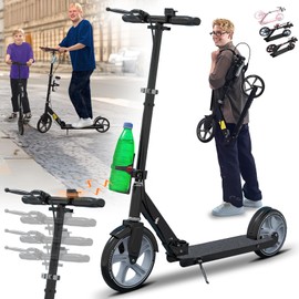 GLDDFDG Scooter for Kids, 9IN PU Big Wheel, Foldable, Lightweight, Teens and Adults Scooter, Max Load 330 lbs, pro Scooter, 4 Adjustable Levels,Teen and Adults Scooter,Black Gray