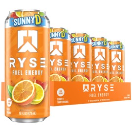 RYSE Fuel Energy Drink - SunnyD Tangy Original - Sugar Free, Gluten Free & Vegan - 200mg Natural Caffeine, Taurine & Choline for Focus & Energy - No Artificial Colors - 16 fl oz Cans (12-Pack)