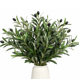 5Pcs 17 Inch Faux Olive Stems with Lifelike Leaves and Olives, Olive Stems for vase,Long Stems for Wedding Bouquet Table Centerpieces Home Decor DIY Floral Craft Arrangements