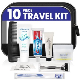 Trektote Travel Toiletry Kit For Men And Women – 10 Piece Set of Travel Size Toiletries, TSA Compliant, Includes Body Wash, Deodorant, Shaving Cream And Razor, Oral Care, Reusable Toiletry Bag & More