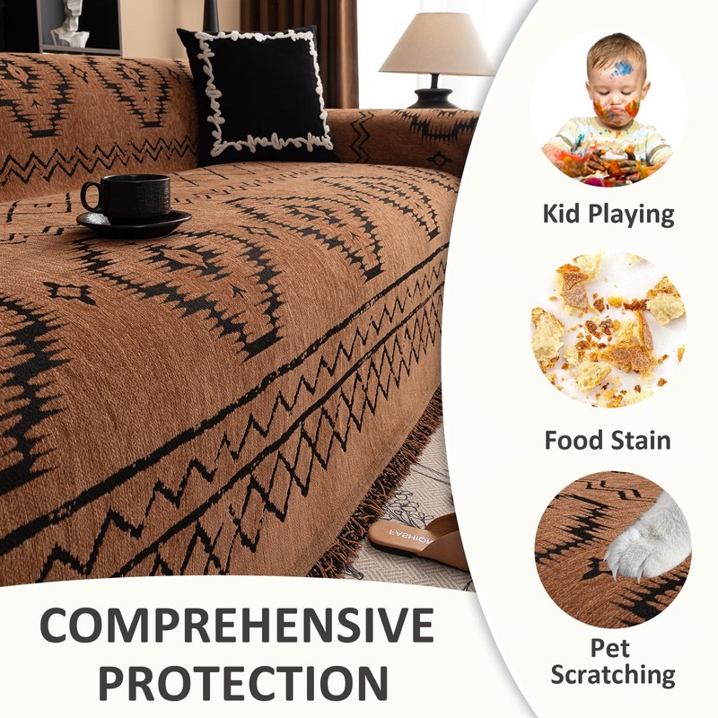 VClife Bohemian Sofa Covers Chenille Couch Cover for Sectional Couch,