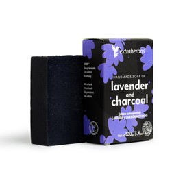 Extraherbos Jabón Artesanal con Carbón Activado y Lavanda 100% Natural | Limpieza profunda, antiacné, elimina puntos negros | Control de grasa en el rostro, ideal para pieles mixtas y grasas, 100g