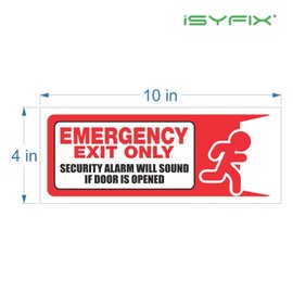 iSYFIX Emergency Exit Only Stickers – 3 Pack 10x4 Inch – Premium Self-Adhesive Vinyl, Laminated UV, Weather, Scratch, Water & Fade Resistance, Security Alarm Will Sound if Door is Opened Sign