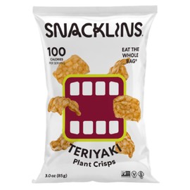 SNACKLINS Plant Based Crisps Family Sized Bag - Gluten Free, Grain Free, Plant Based Crisps, 100% Kosher, Low Calorie and No Added Sugar, Crunchy, Puffed Snack - Teriyaki Flavor - 3oz Bag (Single Pack)