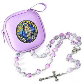 SUTANALE Rosary Beads Catholic for Women (Light Purple - Madonna And Child)