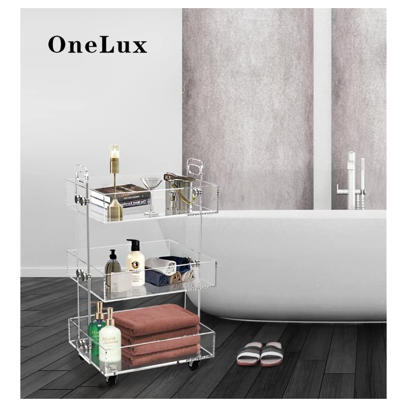ONELUX 3-Tier Acrylic Utility Rolling Cart, Multifunction Storage Cart On