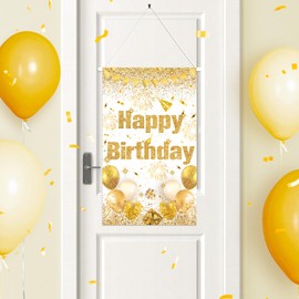 White Gold Birthday Door Sign for Women, White Gold Birthday Door Banner Decorations White Gold Birthday Porch Sign Banner White Gold Birthday Door Hanger Decor Birthday Front Door Sign for Girls