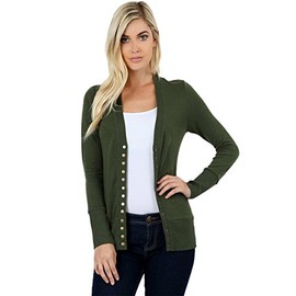 Cardigans for Women Long Sleeve Cardigan Knit Snap Button Sweater Regular & Plus - Army Green (X-Large)