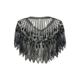 BABEYOND 1920s Shawl Wraps Sequin Beaded Evening Cape Bridal Shawl Bolero Flapper Cover Up (Y-Black)