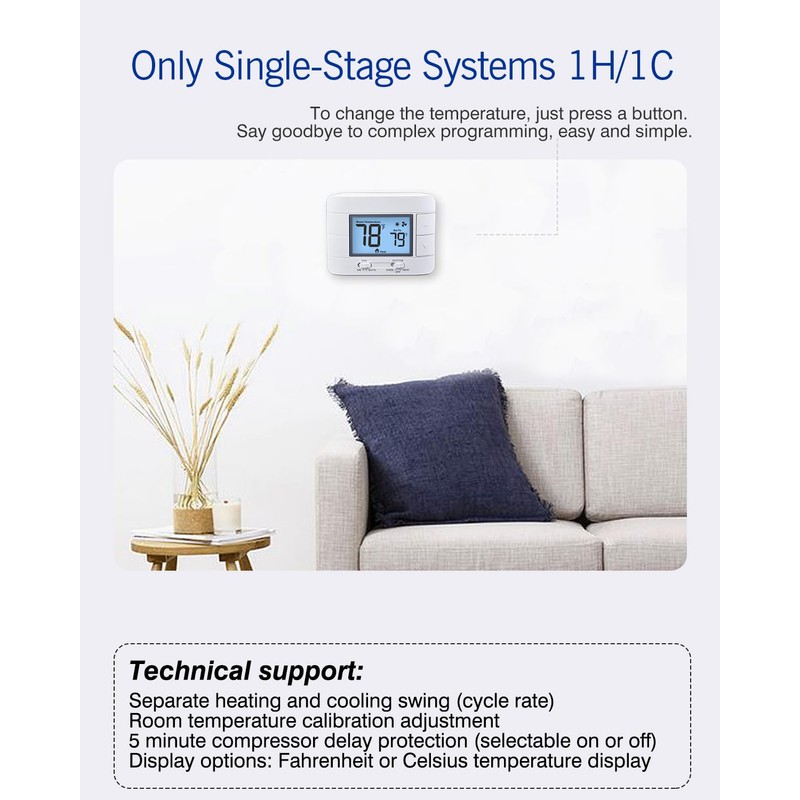 Aowel Non Programmable Thermostat for Home 1 Heat/ 1 Cool