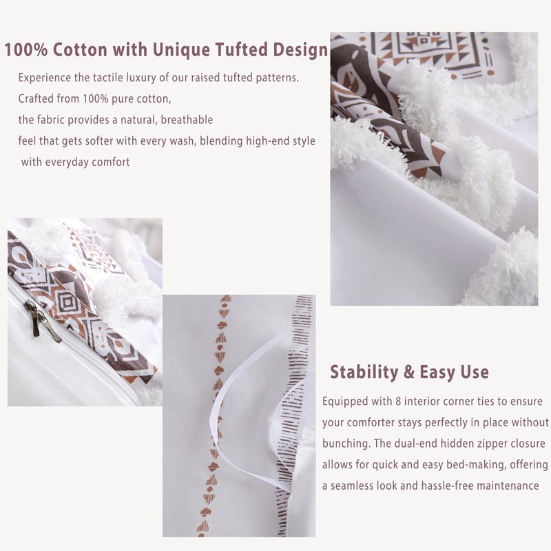 Herside Light Brown 100% Cotton Duvet Cover Set King Size,