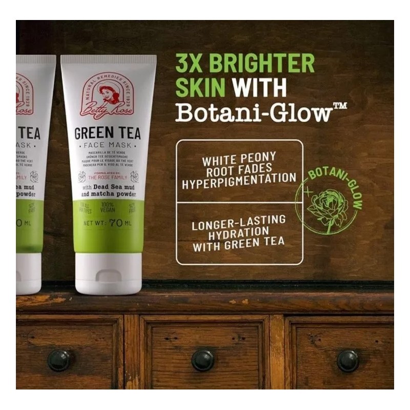 BETTY ROSE-GREEN TEA-FACE MASK-NATURAL REMEDIES-DEAD SEA MUD & MATCHA POWDER-NEW