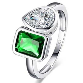 Yaresul Toi Et Moi Ring 925 Sterling Silver Emerald Engagement Ring For Women 6x8mm Double Stone Ring Emerald Shape & Pear Cut Cubic Zirconia Wedding Ring Width Band 1.9mm Size 9