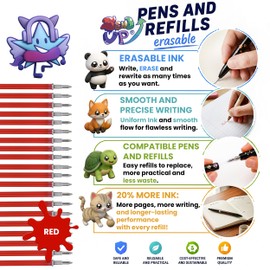 SENDUP Set of 20 XXL Refills for Erasable Gel Pens - 0.5 mm Bullet Tip - Thermosensitive Ink - Suitable for Legami Pens - School Supplies, Fabric & Leather - +20% Ink (Red)