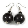Black Wood Bead Drop Earrings - 50mm Long