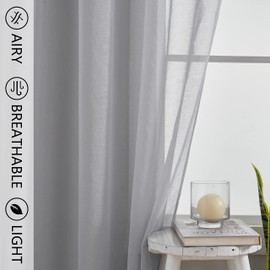 Home Brilliant 160cm Slot Top Voile Curtains for Bedroom, Decorative Soft Sheer Curtains for Windows, Grey Net Curtains for Living Room, 54 x 63 Inch, Light Grey