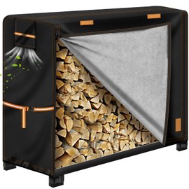 VniYors Firewood Rack Cover - 4FT Heavy Duty 600D Wood Rack Cover, Firewood Cover With Zipper And Organizer Pocket, Waterproof, Tear-Resistant, Uv-Resistant - Cover Only